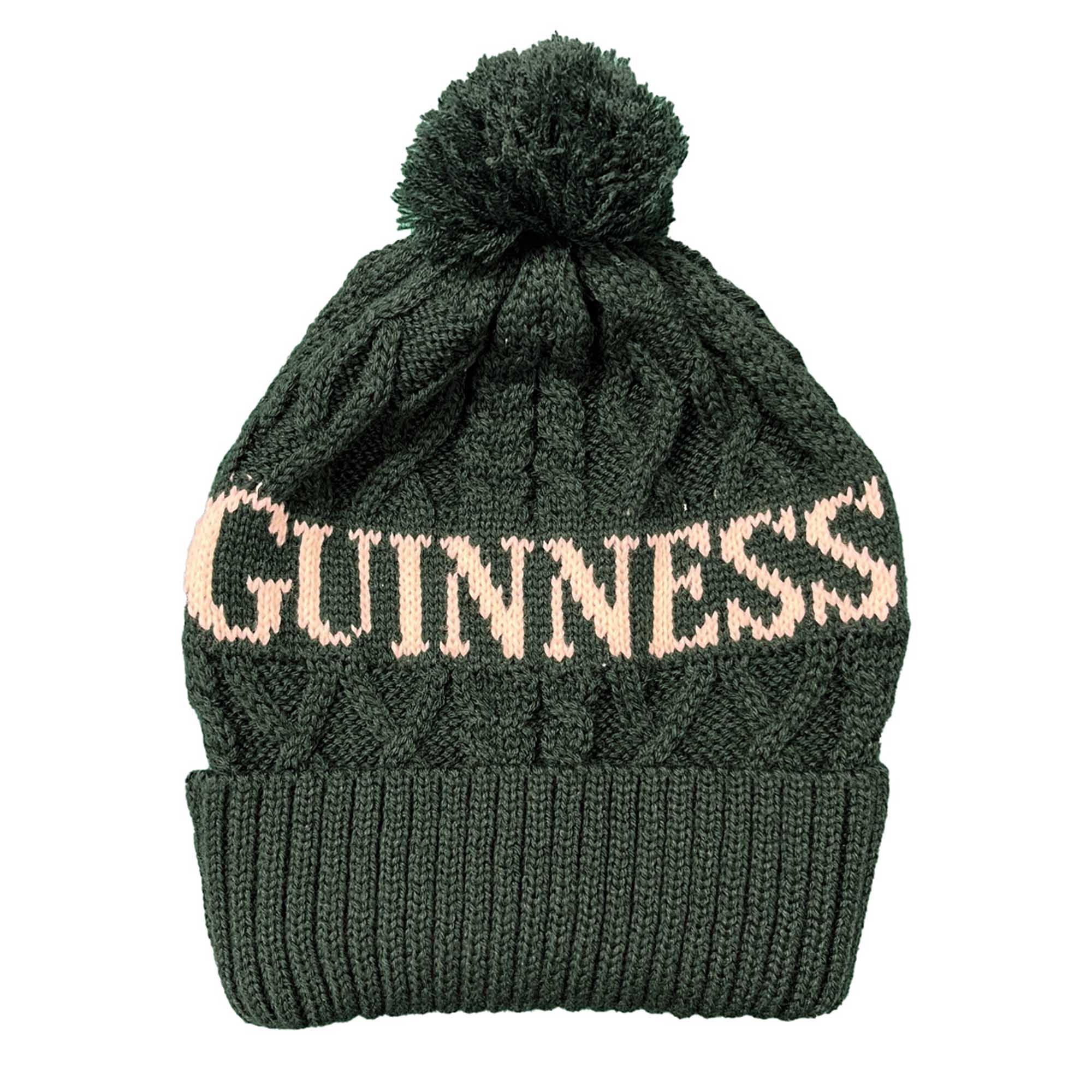 Guinness Aran Bobble Beanie - Moss Green