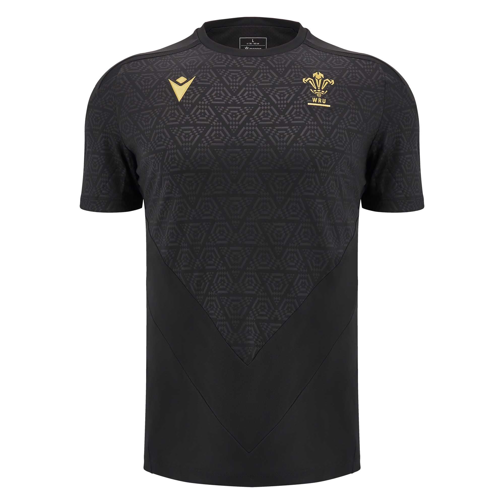 Macron Mens Wales Rugby Training T-Shirt 24/25 - Black